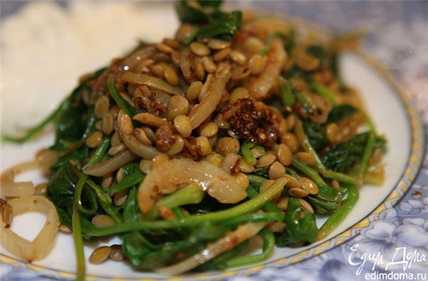 Рецепт - чечевица со шпинатом, тмином и кориандром